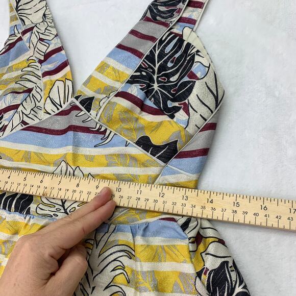 H&M Womens Sz 6 Yellow Palm Open Back Cocktail Sundress Coastal Beach Summer - Picture 8 of 9